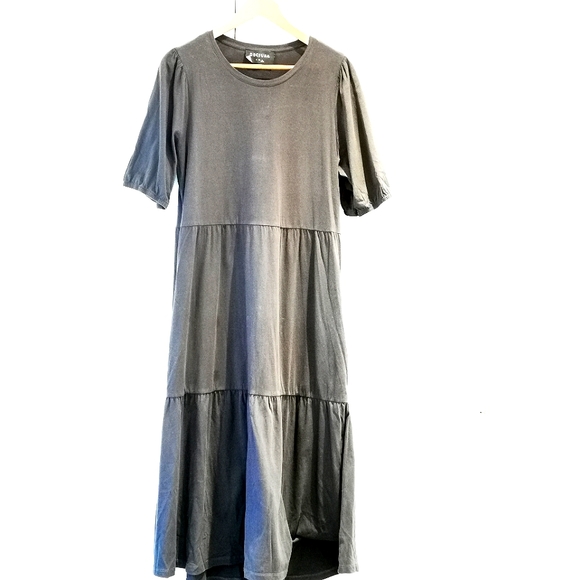 Decjuba Dress Black sz L Drop Hem Longline Gypsy style 3/4 Sleeve Boho 90s - Picture 3 of 12